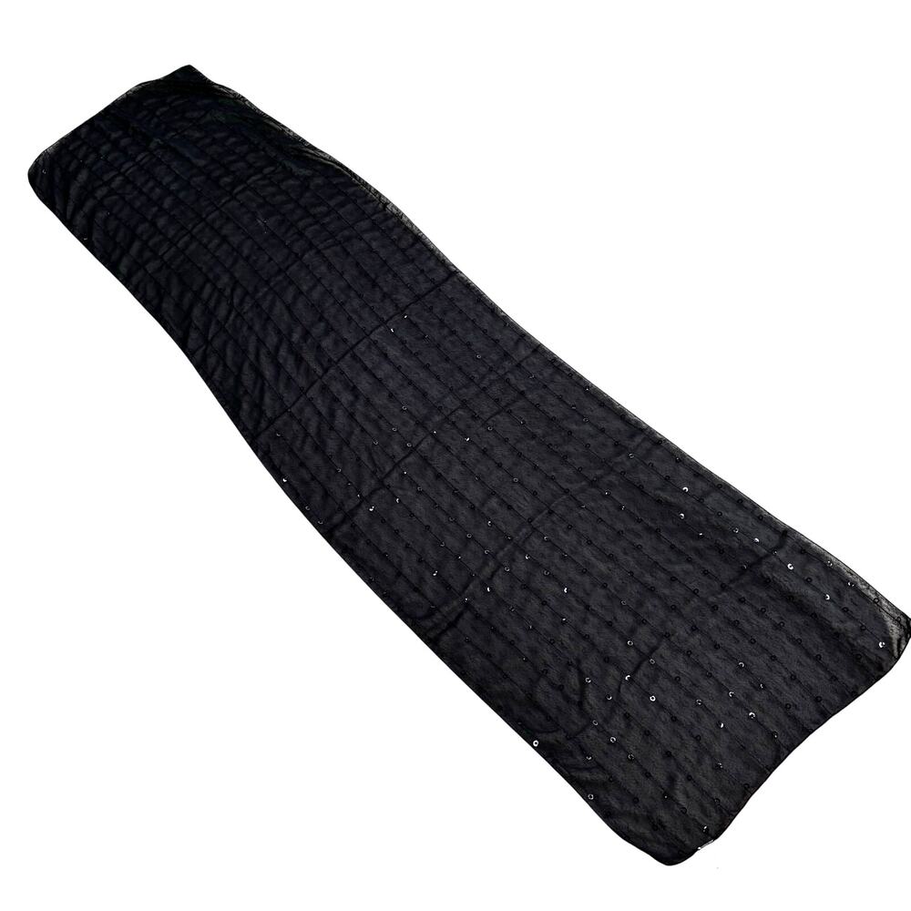 Sheer black silky chiffon scarf with sequins stripes dressy sexy whimsy goth
